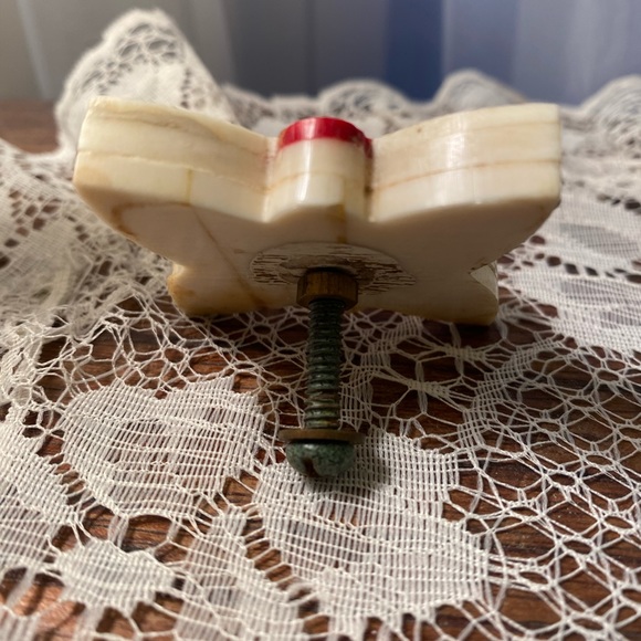 Anthropologie Decorative Drawer Handle Pull antiqued ivory and red - Picture 2 of 5